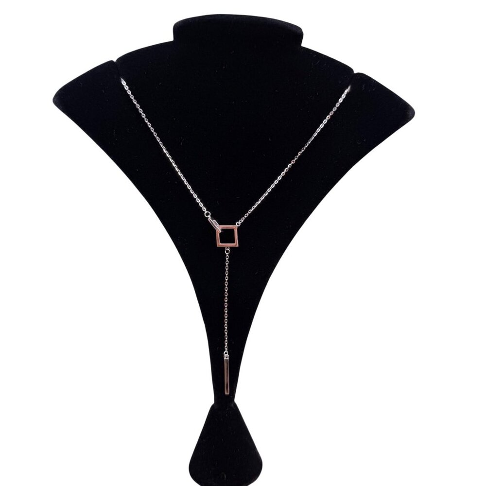 925 Sterling Silver Womens Interlocking Squares Pendant Necklace Chain Modern